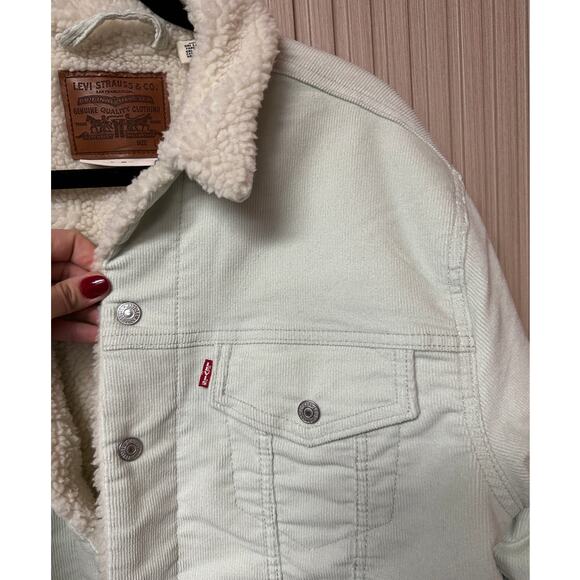 Levi’s Premium Ex-Boyfriend Corduroy Sherpa Trucker Jacket Women’s Size L - Picture 6 of 13